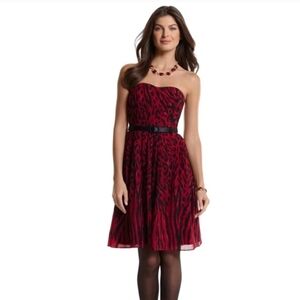 White House Black Market Strapless Red and Black Dress